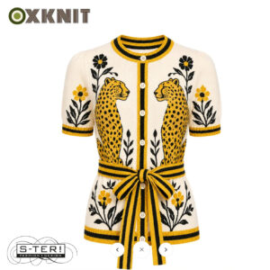 OXKNIT DAMES CARDIGAN PANTERS WHITE YELLOW