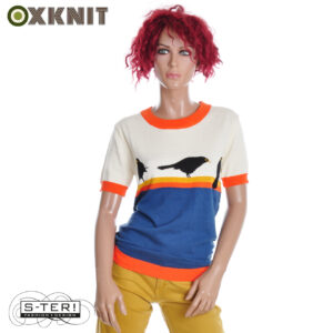 OXKNIT DAMES TOP WIT BLAUW  3 BIRDS