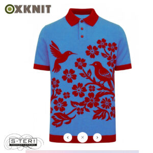 OXKNIT HEREN POLO BIRDS AND FLOWERS BLUE RED