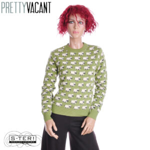W39.14  PRETTY VACANT ALL OVER REPEAT SWEATER FLUFFY SHEEP EPSOM GREEN