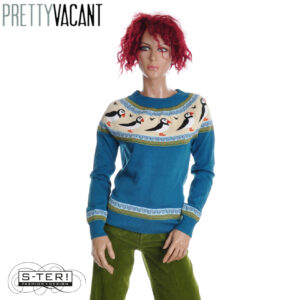 W39.18 PRETTY VACANT FAIRISLE SWEATER PUFFINS CORSAIR TEAL