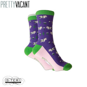 W39.28 PRETTY VACANT MOO COWS SOCKS PURPLE