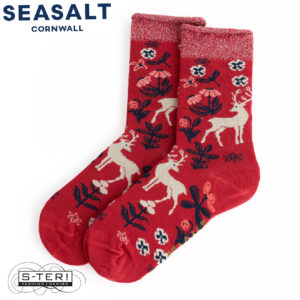 W7.43 Seasalt Cornwall SNOWY SCENES SOCKS TAPESTRY DEER DAHLIA