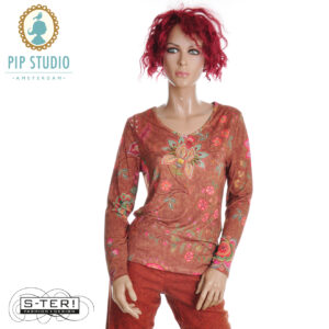 W25.32 PIP STUDIO TRICE LONG SLEEVE TOP MUMBAI MORNING BROWN