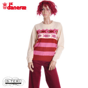 W5.7 danefae DANESONG MERINO WOOL SWEATER LIGHT BEIGE CHILI BERRY COMPOTE
