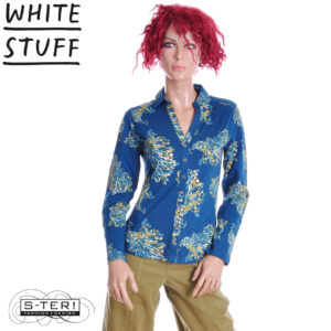 W18.66 WHITE STUFF 447101 ANNIE JERSEY FOIL SHIRT TEAL PR